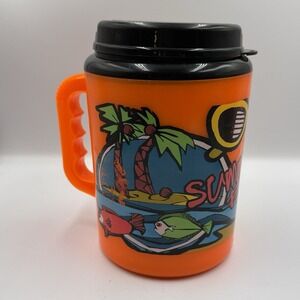 Vintage Retro Betras USA Big Mug Water Bottle Summer Fun Neon Orange Beach 52 Oz